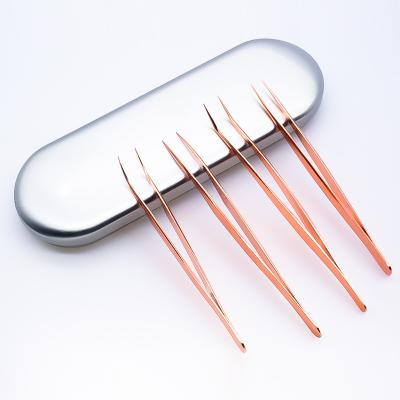 China 6pcs Rose Gold Stainless Steel Eyebrow Scissors Set Tweezers Kit Travel Case Women Men Professional Pro-straight Eyebrow Grooming for sale