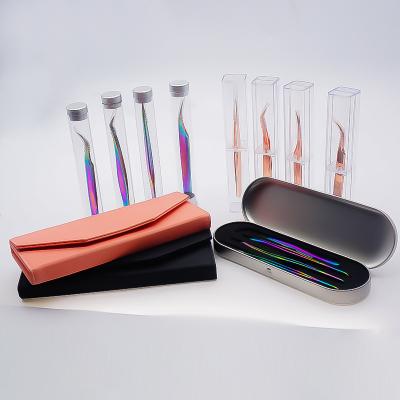 China Pro-Straight Tweezers Case Hot Selling Private Label Eyelash Tweezers High Quality Metal PU Storage Case for sale