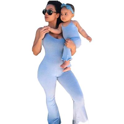 China 2022 Summer Fashion Solid QUICK DRY Knitted Cotton Halter Jumpsuit Sleeveless Mommy and Me Outfits for sale