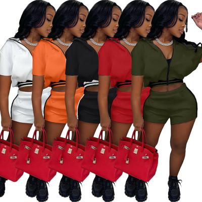 China QUICK DRY Jogger Sets Casual Solid Short Cropped Zipper Tracksuit Women's Clothing Letter Top Two Piece Set for sale