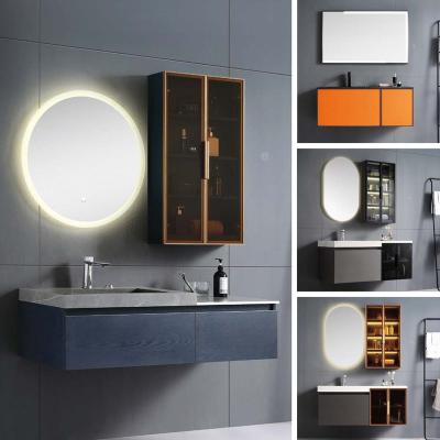 China oGrand Vanity Sink Lavatory Furniture Traditional Metal 80CM Lighted Legs Customized And Paint Bathroom Cabinet Floating Gray for sale