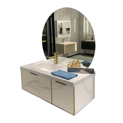 China Traditional Bathroom Equipment Drawer Storage Luxury Solid Wood And Carrara Marble Top White Lacquer Bathroom Vanity for sale