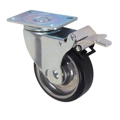 China Swivel With Brake 3 Inch Galvanized Trolley Caster Black Rubber Wheels With Brake for sale