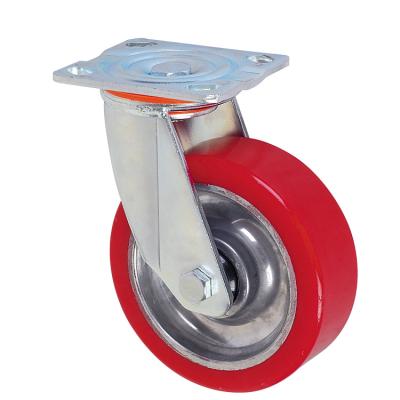 China PIVOT Heavy Duty Aluminum Core PU Red Cover 8 Inch Swivel Caster for sale