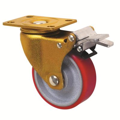 China Rigid Medium Duty Double Caster And Ball Bearing Plate Iron Core PU Wheel for sale