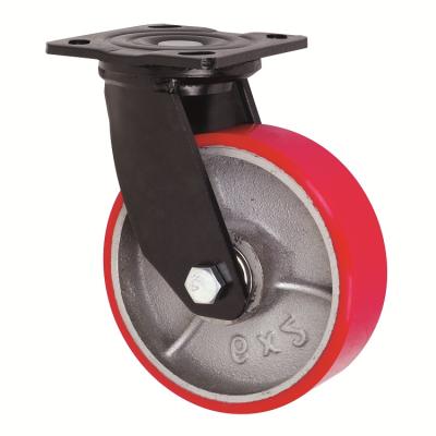 China PIVOT 200mm Heavy Duty Red PU 500kg Load Capacity Swivel Caster Wheels for sale