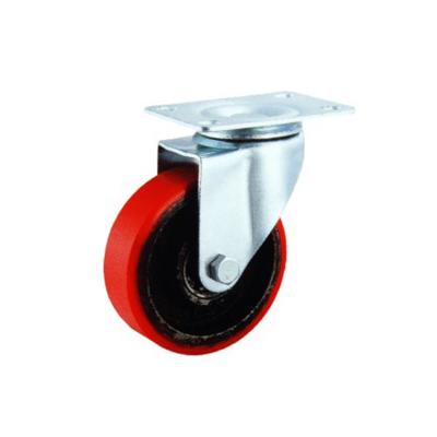 China PIVOT 85mm Red Load 80kgs Swivel Plate PU Cast Iron Caster Wheel for sale