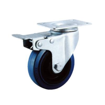 China 3 Inch Swivel Caster Trolley Flat Free Blue Rubber Base Wheel With Brake for sale