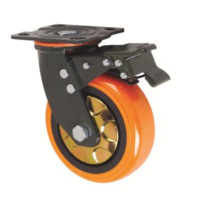 China Heavy Duty Industrial Caster Double Rack PU Caster Yellow 5mm Bearing Wheels And Tires for sale