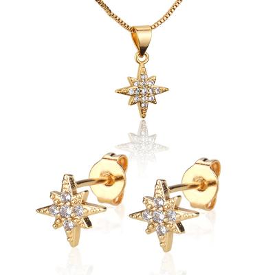 China 2021 New Arrivals APM Style Environmental Friendly Gold Plated Star Earpin Clavicle Pendant Chain Diamond Studded Star Necklace Earrings Set For Gift for sale