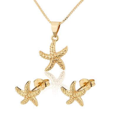 China Customized Environmental Friendly Gold Plated Jewelry Women Pendant Necklaces Zirconium Starfish Earrings And Simple Copper Inlaid Necklace Set for sale