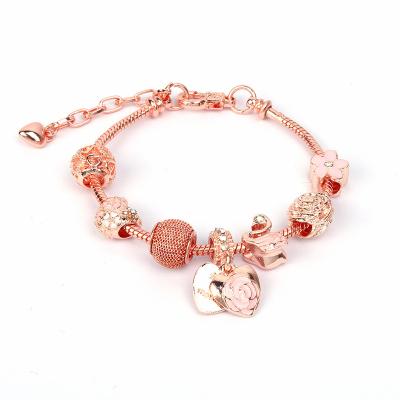 China BOHEMIA Wholesale Most Popular Love Heart Crystal Stone 24k 18k Rose Gold Plated Bracelet For Women Girl for sale