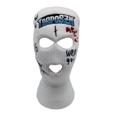 China COMMON Wholesale Knitted Balaclava Winter Riding Hat Embroidered 3 Holes Ski Mask for sale