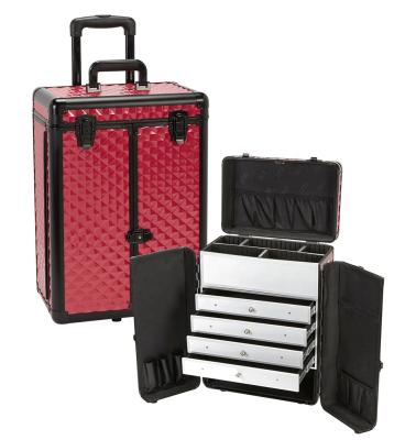 China Fashion Professional Aluminum Makeup Case Makeup Rolling Case With Drawers for sale