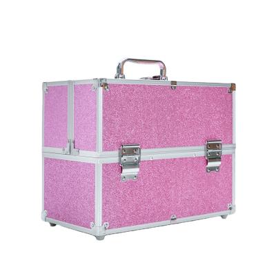 China Fashion OEM Portable Hard Aluminum Shiny Makeup Case Artist Vanity Case Cosmetic Nail Tool Suitcase for sale