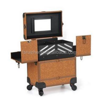 China Outdoor Professional Hairdressing Beauty Hairdressing Makeup And Makeup Rolling Case Barber Trolley With Mirror for sale