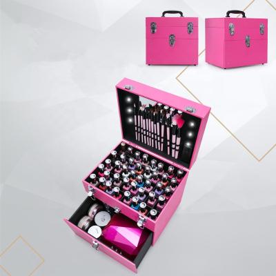 China With 8pcs LED Lights Soft Leather LED Lights Nail Polish Cosmetic Carry Case Oil Storage Box Nail Essential Tool Case for sale