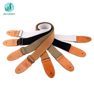 China GUITAR 2 inch cotton guitar strap with real leather genuine leather strap heads brown color custom LOGO available for OEM order factory for sale