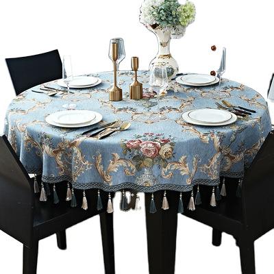 China Oilproof Chenille Tassel Tablecloth Jacquard Printed Decorative Tablecloth Dining Round Table Cloth for sale