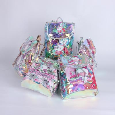 China Fantasy Dazzling Unicorn Unicorn Backpack TPU Waterproof Laser Glow Transparent Backpack With Flip Cover for sale