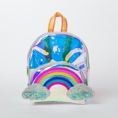 China Large capacity waterproof transparent rainbow backpack cute cartoon shine color jelly backpack for sale