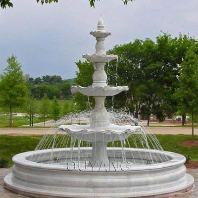 China QUYANG Modern Hand Carved Large Simple Outdoor Decorative White Marble Water Fountain Stone Garden Fountains For Sale for sale