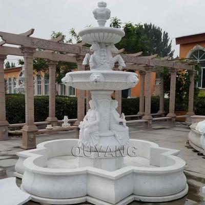 China Modern Garden Decoration Large Natural QUYANG Stone Carving Outdoor Woman Figures Statue Fountains White Marble Water Fountain for sale