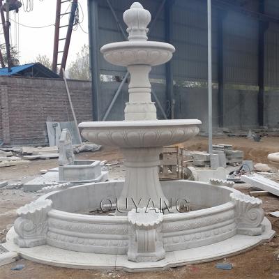 China QUYANG Modern Simple White Natural Large Stone Marble Garden Water Fountains Outdoor Fountain for sale