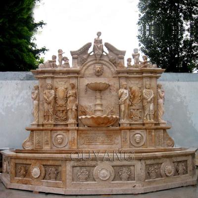 China QUYANG Stone Wall Water Fountain Modern European Style Garden Decoration Hand-carved Water Marble Wall Fountain With Statue for sale