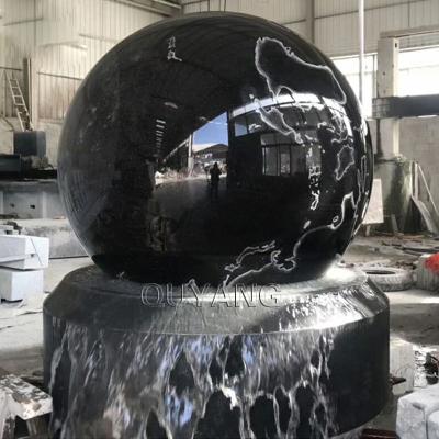 China Modern Decorative Large Feng Shui QUYANG Water Fountain Black Marble Stone Natural Outdoor Garden Floating Ball For Home for sale