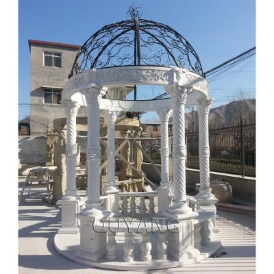 China Modern Outdoor Wedding Pavilion Stone Roof Metal Round Column Decoration QUYANG White Marble Garden Gazebo for sale