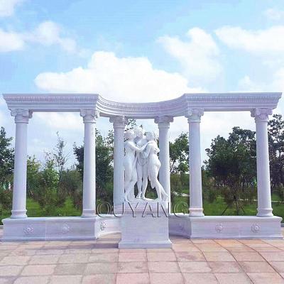 China QUYANG Natural Stone Roman Pillar White Marble Column Building Solid Modern Outdoor Garden Decoration With Statues for sale