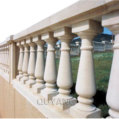 China Modern Western Style Home Decor Hotel QUYANG Balusters White Marble Hand Carved Rails Stairs Stone Balcony Railing for sale