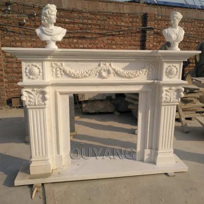 China QUYANG Modern Hand - Carved White Marble Fireplace Surround Stone Fireplace Mantels New European Style Designs For Home Decor for sale