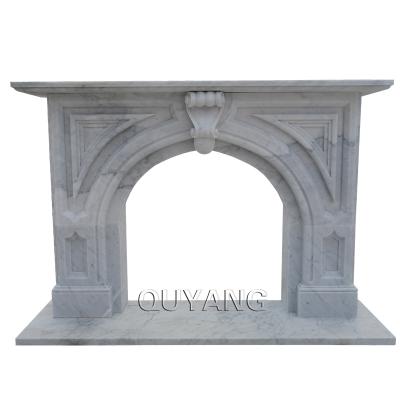 China Modern French Style Home Decorative QUYANG Carrara Marble Fireplace Indoor Hand - Carved Solid Natural Stone Fireplace for sale