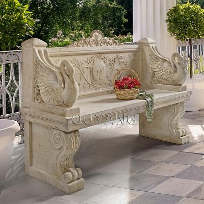 China QUYANG Modern Customized Outdoor Large Garden Decoration Hand Carving Natural White Relief Granite Marble Benches for sale