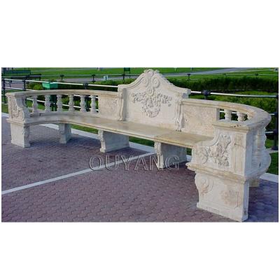 China QUYANG Large Modern Outdoor Modern Hand Carved Park Bench Natural Stone White Marble Bench For Garden for sale