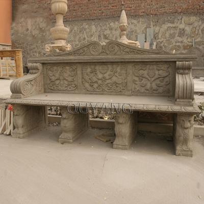 China QUYANG Modern Large Outdoor Antique Natural Stone Hand Carving Park Long Benches Garden Marble Bench For Sale for sale