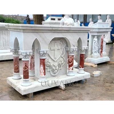 China QUYANG Modern Religious Simple European Style Natural Stone Carving Home Church Lectern Marble Altar Table for sale