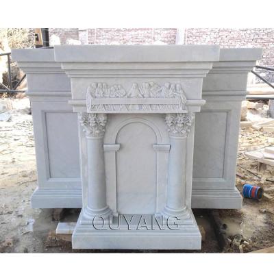 China Large Modern Church Decoration Stone Modern Religious Choir QUYANG White Marble Altar The Last Supper Relief for sale