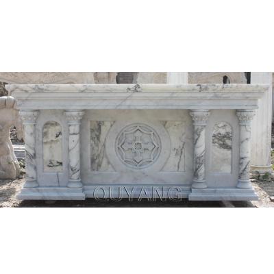 China QUYANG Morden Stone Modern Simple European Religious White Natural Altars Table Decoration Carrara Marble Church Home Altar for sale