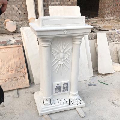 China QUYANG Modern Hand - Carved Simple Western Religious Natural Stone Prayer Lectern Style Church Altar White Marble Table for sale