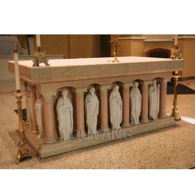 China QUYANG modern European style luxury prayer altar stone carving saint statues marble religious altars for church for sale