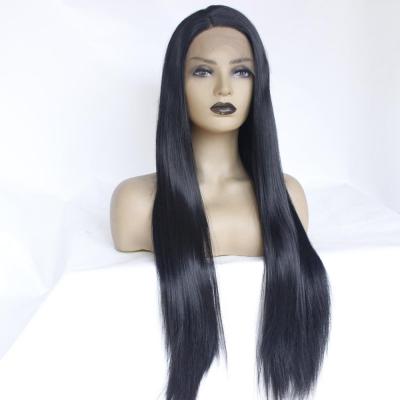 China Natural Silky Straight Wave Looking 24 Inches 1B Long Black Wavy Side Part Heat Resistant Fiber Hair Synthetic Hair Wigs for sale