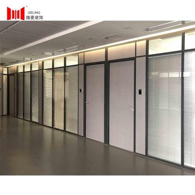 China Double Glass Partition New Design Easy Assemble Tempered Glass Aluminum Double Frame Office Partition Wall Demountable System for sale