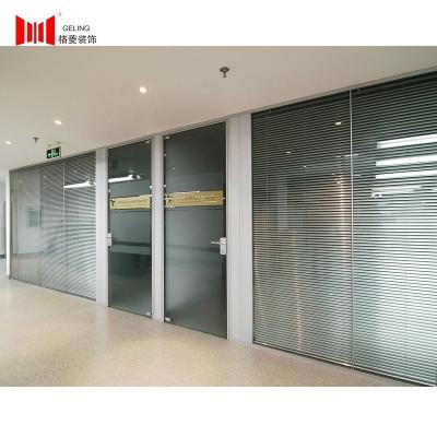 China Aluminum Temporary Sound Proof Partition Wall Detail Dwg Temporary Tempered Glass Double Glass Partition With Shutter Or Blinds for sale