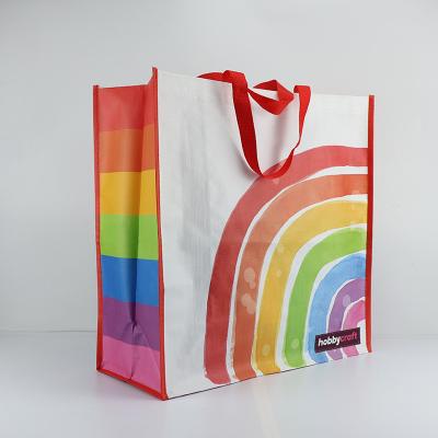 China Eco-friendly pp woven rainbow shopping bag custom logo laminated cheap eco unique design for sale