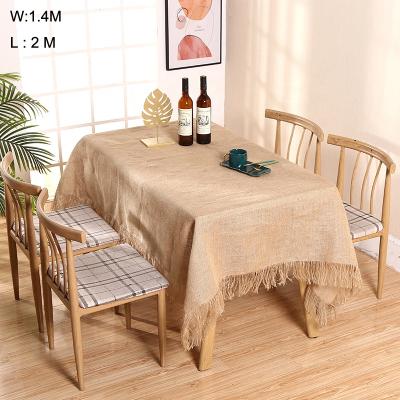 China Rustic Wholesale Fringed Natural Jute Tablecloth 1.2m*2.4m for Home Decoration for sale