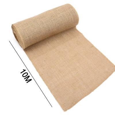 China Natural Country Burlap Table Runner 30cm*10M Sewed Edge Jute Roll For Party for sale