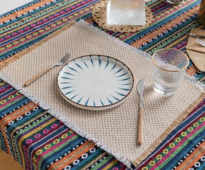 China Traditional Natural Jute 13*18inches Square Cotton Table Place Mat For Wedding for sale